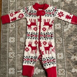 Hanna Andersson Red and White Reindeer Kids Footie